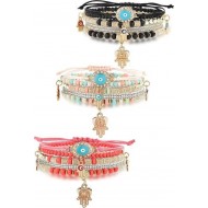 3 Sets Bohemian Beaded Bracelets Set For Women Men Multilayer Hamsa Hand Evil Eye Charms Stretch Stackable Bracelet